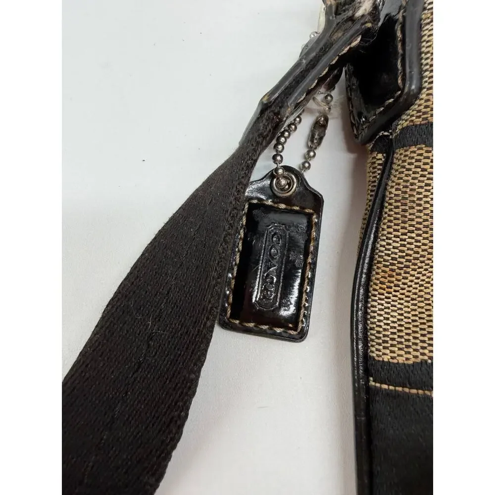 Coach Signature Canvas Crossbody Messenger Bag Brown Black Adjustable Strap